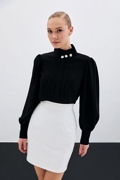 Sateen Bluză cu nervuri - neagră