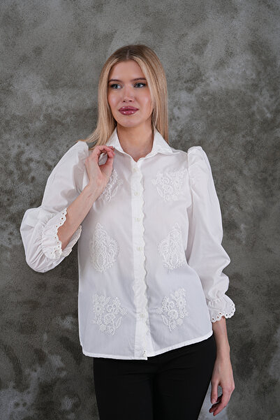 BLUSS Cămașă prințesă vintage cu scoici albe de damă