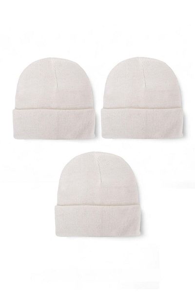 Eke Tekstil Unisex Folded White, White and White 3-Piece Beret Set