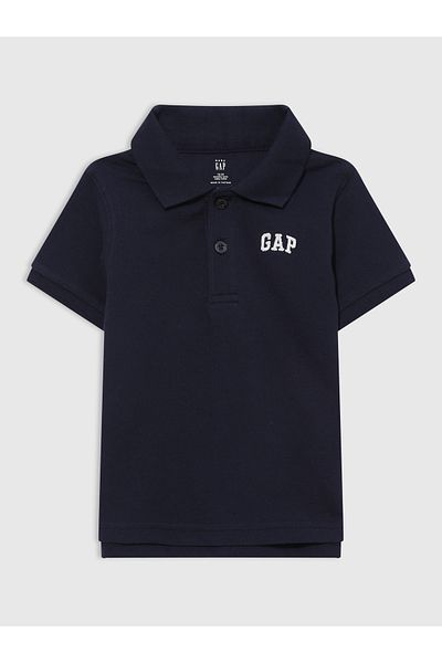 GAP تي شيرت بيبي بوي باللون الأزرق الداكن بشعار جاب وياقة بولو