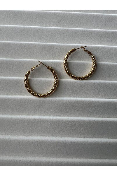 Goche Bijuteri Gold Yellow Twist - Gold Steel Earrings