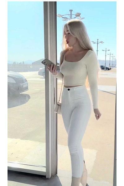 Trn JNS Blugi skinny Victoria White Lycra cu talie înaltă