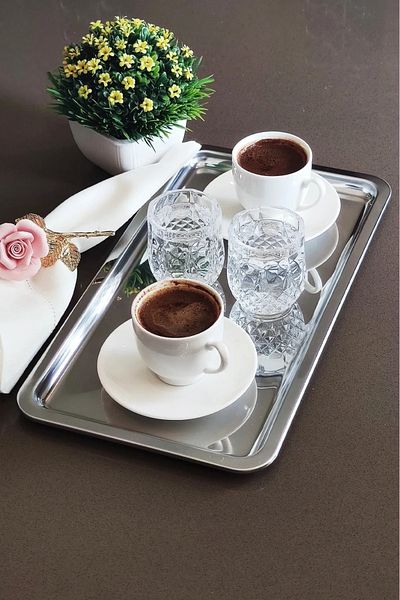 MG HOME Stainless Silver m Baton 23X13 cm - Accessory-Free Tray, Coffee Tea Rectangular Tray