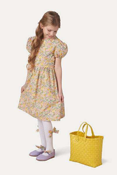 Panço Liberty Kumaş Çiçek Desenli Yaka Detaylı Elbise