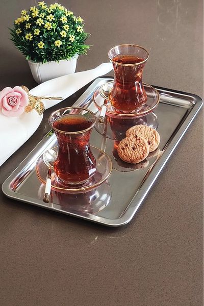 MG HOME 13X23 cm Silver Color Tea Tray - Decorative Tableware and Kitchen Tray