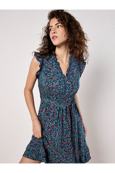 Apricot Blumenwald-Rüschen-Ditsy-Kleid