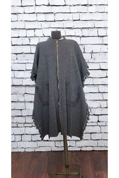 Çalıkuşu Tassel Detailed Zippered Poncho Pocket