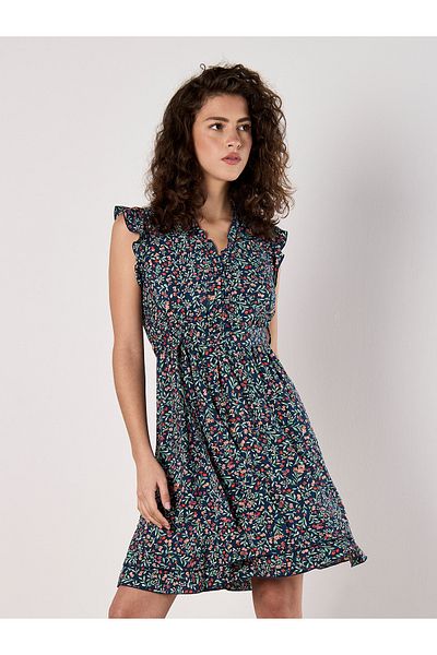 Apricot Blumenwald-rüschen-ditsy-kleid