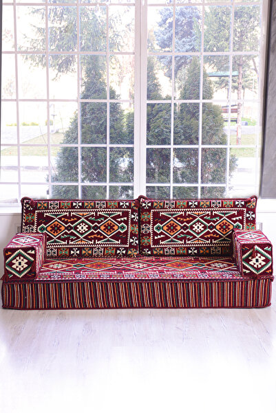 BAKIRÖZÜ HOME Şark Köşesi Takımı Konsepti Bordo  Anadolu Modeli 5 Parça (20 CM MİNDER KALINLIĞI)