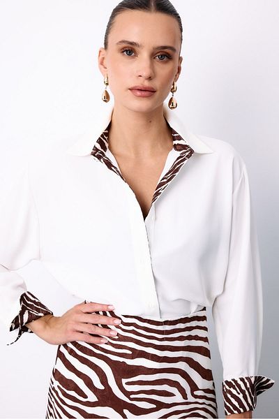 Sateen Ecru Zebra Print Classic Shirt