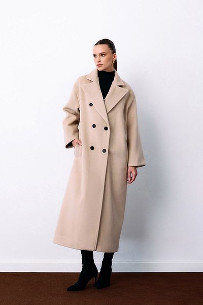 Sateen Beige Long Double Breasted Coat
