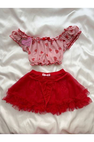 EDLİNGERİE Red Heart Detailed Skirt Suit