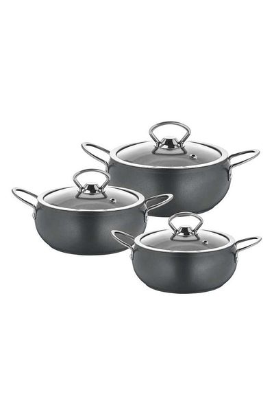 By Hanedan Mini Cookware Set Granite 3 Pieces with Glass Lid 14-16-18 cm