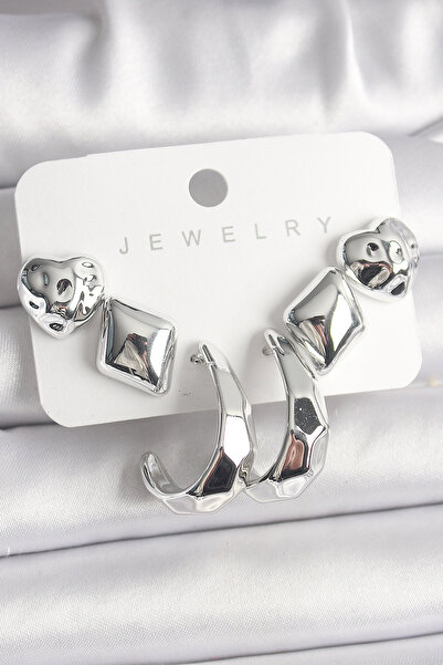 Skygo Silver Color Heart Hoop Figure Ccb Plastic Women's Earrings Set - Tj-Bkp10019