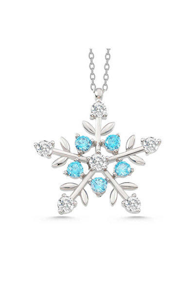 KENPAZAR 925 Ayar Gümüş Aquamarine Taşlı Kar Tanesi Kadın Kolye