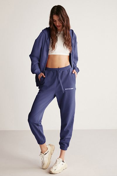 GRIMELANGE CARROLINE Damen-Jogginghose mit Stickerei, bestickt, entspannt, eng anliegend, aus Bio-Baumwolle, Marineblau