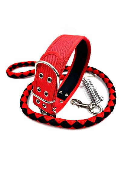 Tasma Market Red-Navy Large Breed Durable Dog Collar Set