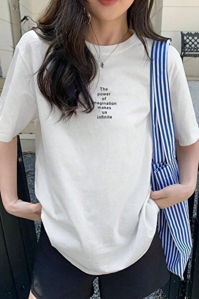 NO 601 Tricou alb Power Of Printed Trend oversize pentru femei