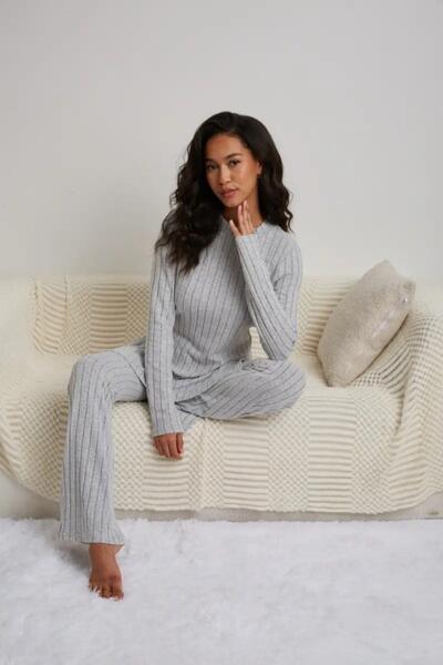 Mossta Gray Long Sleeve Slit Camisole Double Set
