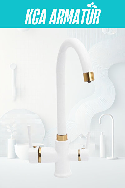 BDL ARMATÜR White Gold 3 Inlet Purified Kitchen Sink Faucet Tap Fountain Warr...