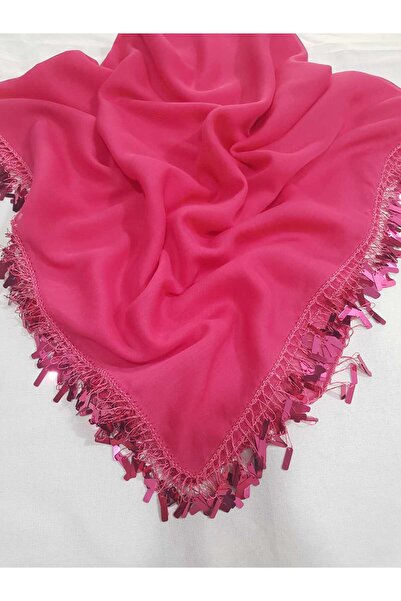 Cenk Tığ Oyası Pullu Fuşya Cenk Yazma 4 Kenar İşlemeli