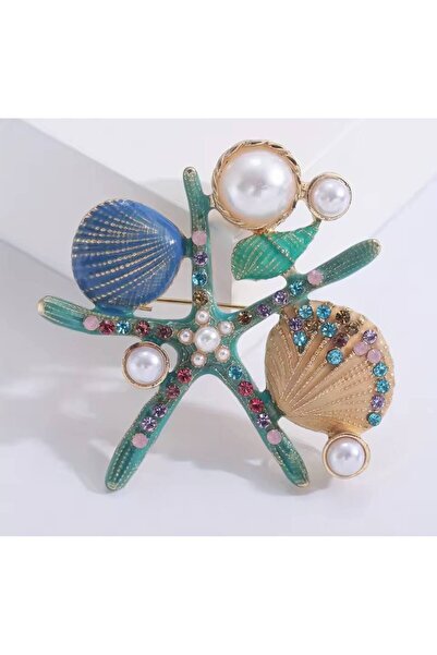 ESJ İnci Detay Deniz Yıldızı Kabuğu Kadın Broş Ebat: 5,5*5,5 cm