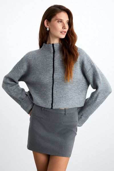 GRIMELANGE Siena Women's Knitwear Grimelange Sweater - High Collar, Double Sleeve and Contrast Pieces