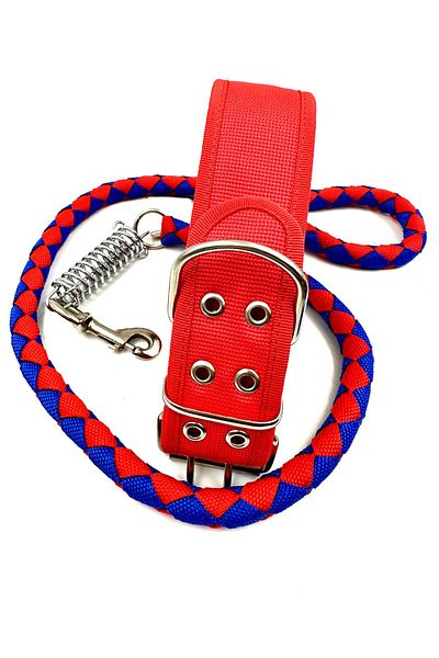 Tasma Market Red-Navy Large Breed Durable Dog Collar Set
