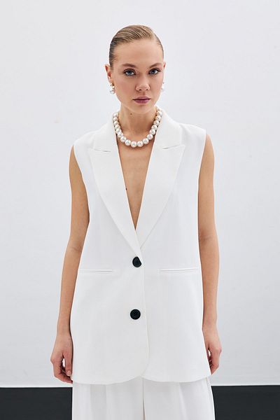 Sateen Button Detailed Shabby Vest - Ecru