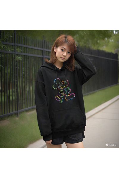 DEEPSENCE Women's Black Mickey Hooded Oversize Sweatshirt