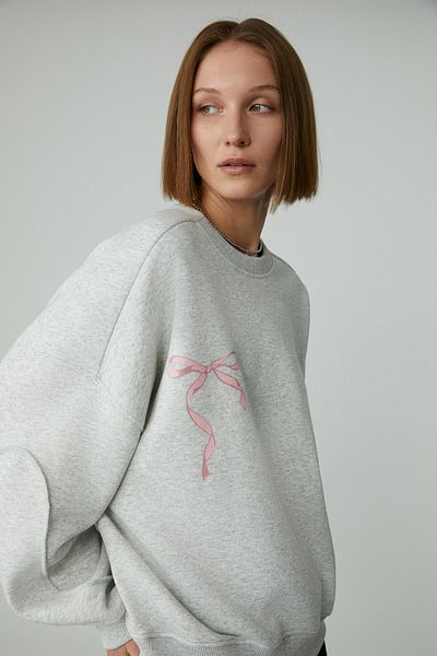 GRIMELANGE Karme Women's Oversized Raised Printed Light Gray Sweatshirt
