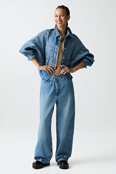 Pull & Bear Yüksek bel geniş paça jean