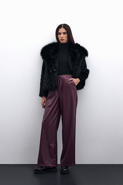 Sateen Burgundy Loose Leather Trousers