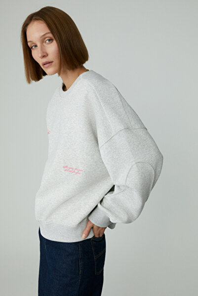 GRIMELANGE Karme Women's Oversized Raised Printed Light Gray Sweatshirt