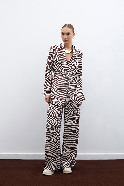 Sateen Casual Zebra Pattern Trousers - Brown