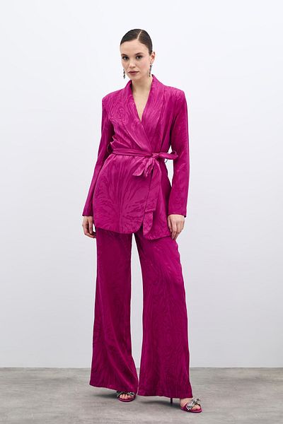Sateen High Waist Patterned Trousers - Fuchsia