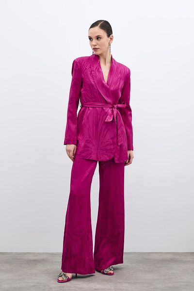 Sateen High Waist Patterned Trousers - Fuchsia