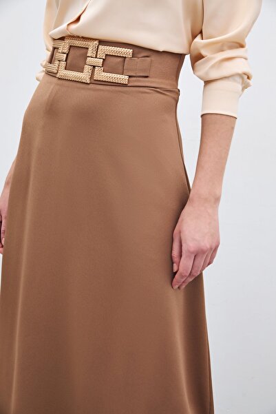 Sateen Спідниця з атласного крепу з поясом - верблюжа