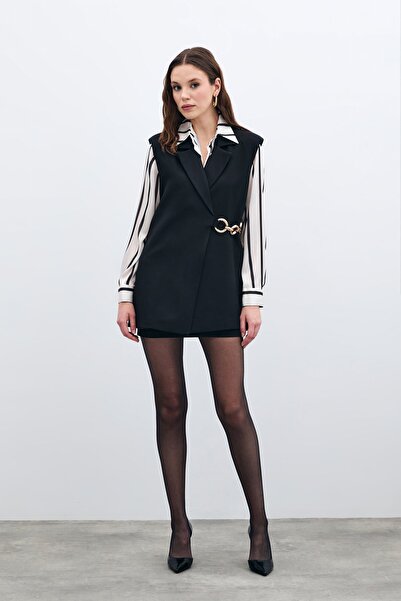 Sateen Чорний довгий жилет - з бічними аксесуарами