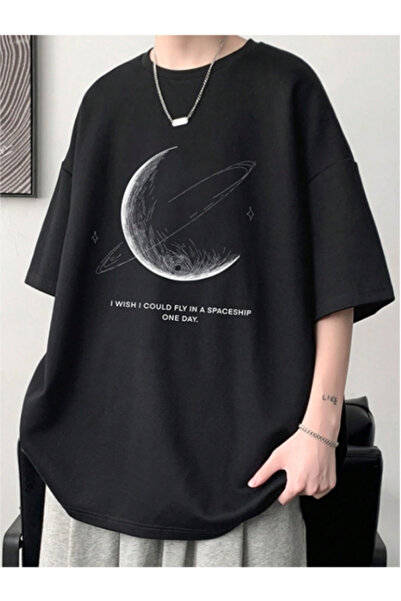 MOONBULL Unisex Saturn Printed Oversize T-Shirt
