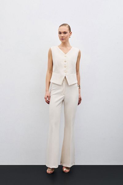 Sateen Spanish Leg Trousers - Beige