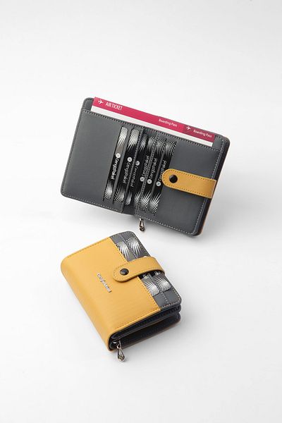 CENGİZ PAKEL Cengiz Pakel Women's Mini Size Wallet with Snap Detail - 65315m - Mustard/Grey