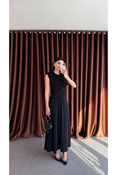 HAZELANNA فستان أسود معقود من الأمام