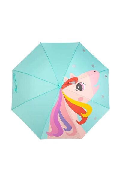 Andofis 3D Üç Boyutlu Turkuaz Unicorn Lüx Çocuk Şemsiye 0059