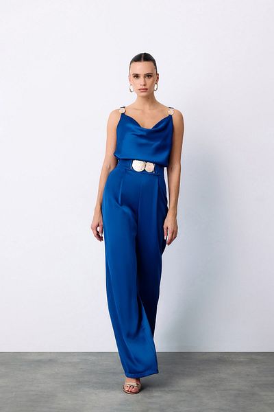 Sateen Blue Sax Lounge Crepe με Σατέν Παντελόνι