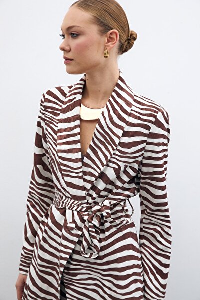Sateen Куртка з поясом у стилі зебра - кава