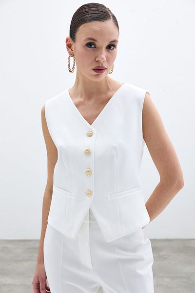 Sateen Buttoned Ecru Vest