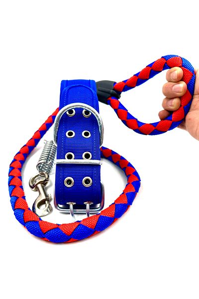 Tasma Market Dark Blue-Red Large Breed Durable Dog Collar Set