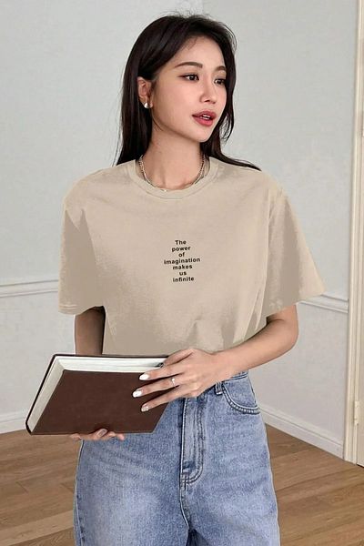 NO 601 Γυναικείο μπλουζάκι μπεζ Power Of Printed Trend Oversize