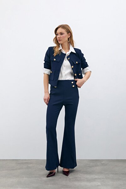 Sateen بنطال بأرجل إسبانية - أزرق داكن